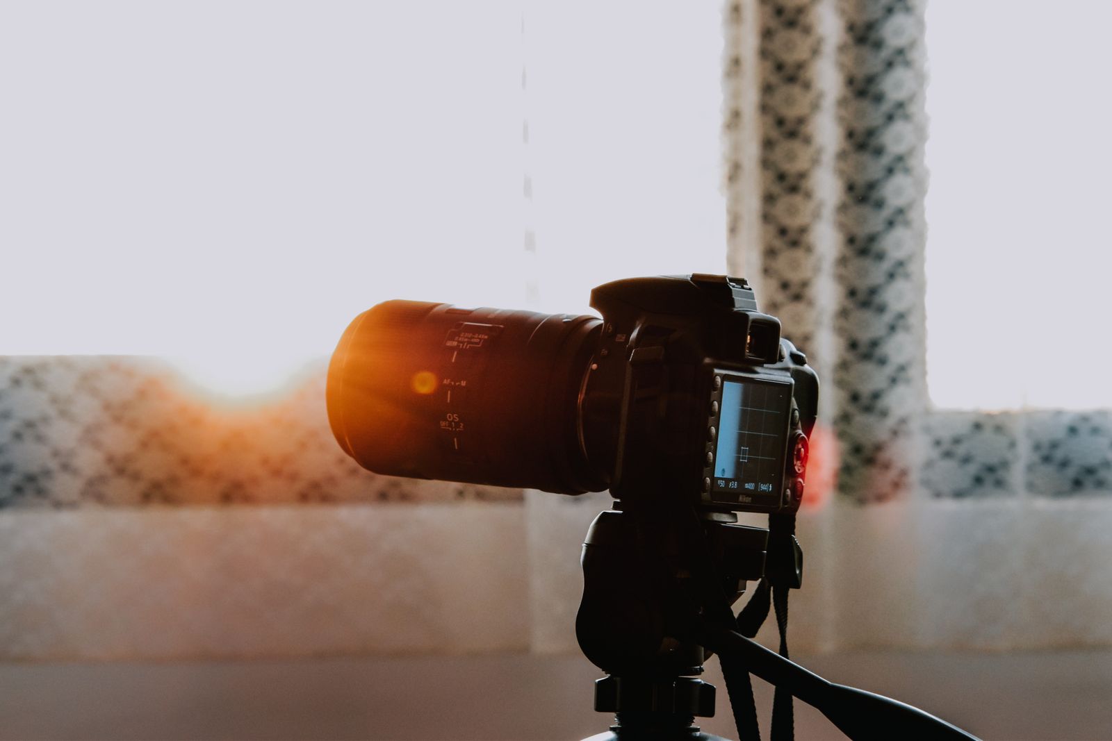 Professional DSLR camera mounted on a tripod
